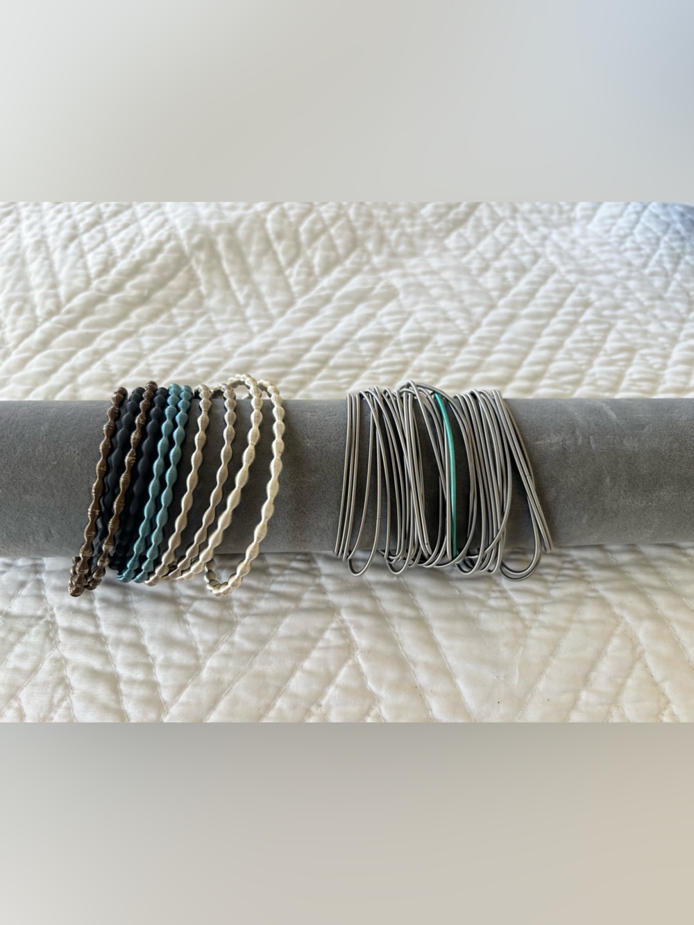 44 Pc  Stretch Bracelet Lot | Silver Tone, Metallic & Wavy Stack Bracelets